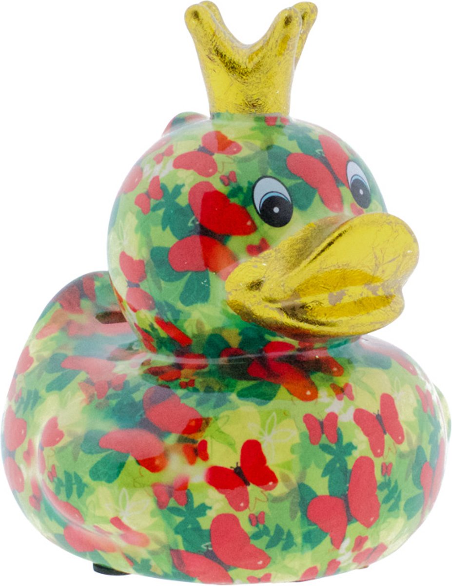 Eend Ducky spaarpot | koningseend - Groen met rode vlinders | Pomme pidou